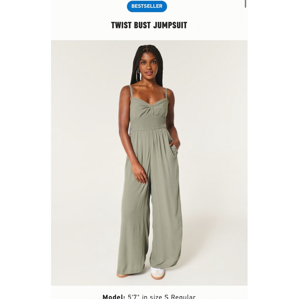 Hollister Sage Green Twist Front Jumpsuit
